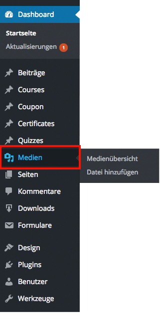 Dashboard-Menü Reiter 'Medien'